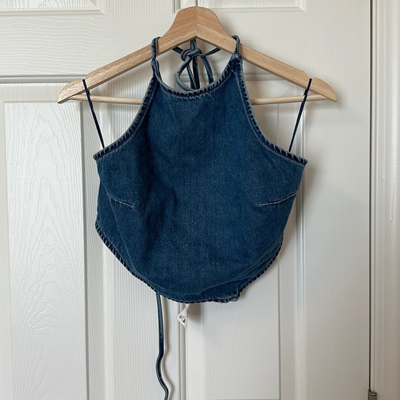 Zara CROP DENIM HALTER TOP - Picture 2 of 3